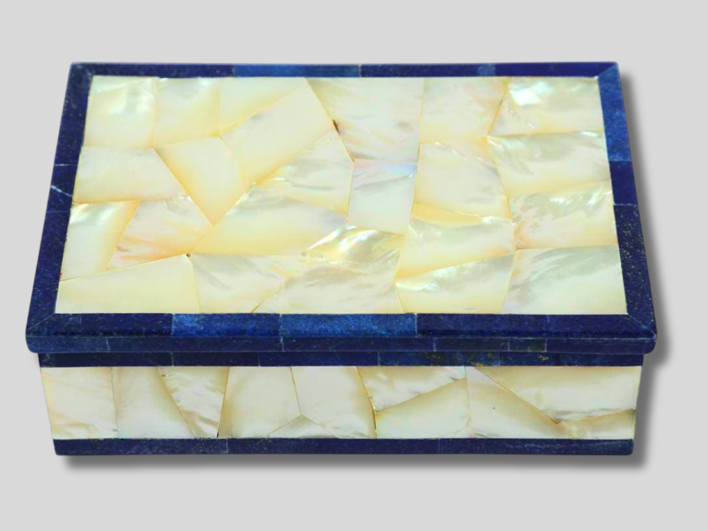 Marble Jewelry Box Mother of Pearl Lapis inlay Gift